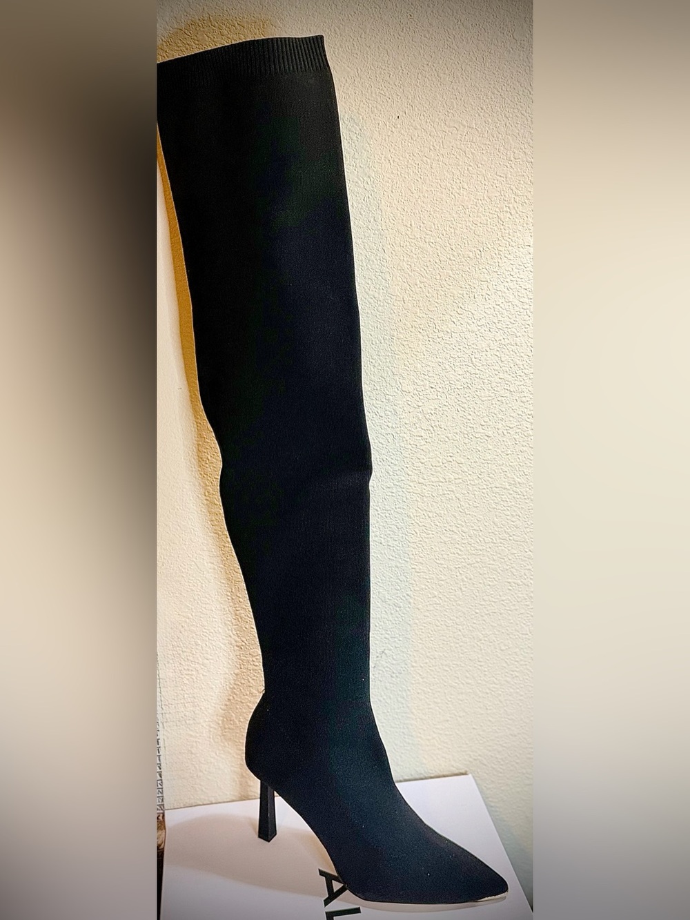 Aldo Black Stretch Over-the-Knee Stiletto with Gold Toe Accent